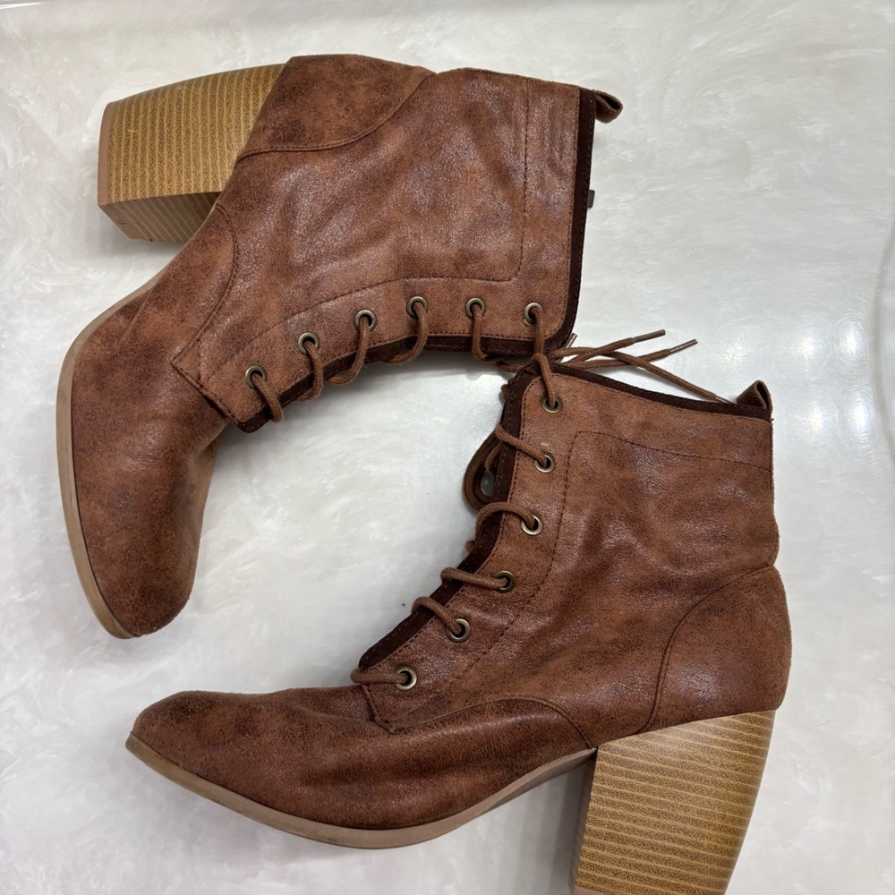 Brown Lace-Up Block Heel Booties | Size 11 - Picture 3 of 7